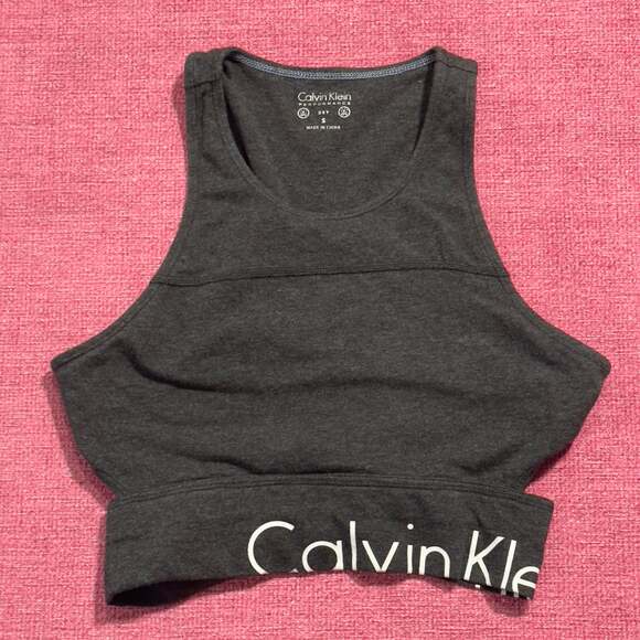 Calvin Klein Performance Dark Gray Sports floating back Bra - Picture 2 of 5